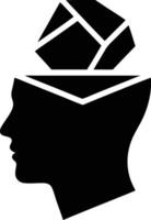 A black and white silhouette of a head with a cube inside vector