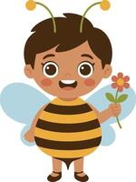 A cartoon bee with a flower in its hand vector