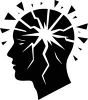 A silhouette of a man's head with broken pieces of glass vector