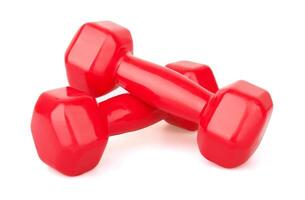 Two red dumbbells photo
