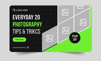 Best photography tips and tricks thumbnail banner design, daily photography learning tips and techniques cover banner design, editable eps 10 file format vector