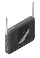 isometric wireless WiFi router with dual antennas and LED indicator lights designed for high speed internet connection in modern smart homes and offices vector