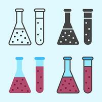 Laboratory glass icon set featuring test tubes and beakers, minimal and flat in style, fitting for chemistry learning or lab decor. vector