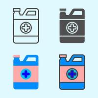 Flat and bold icon set of medical jerry cans with cross mark, combining industrial and health context, perfect for emergency guide or campaign visual. vector