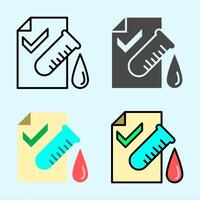 Minimal flat icon of blood test document with checkmark and drop, suitable for lab result display or diagnostic campaign material. vector