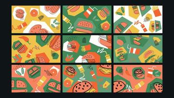 Burger and Fast Food Doodle Background Set vector