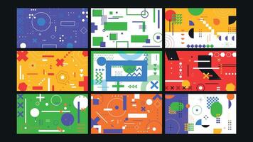 Retro Geometric Design Bold Colors Background Set vector