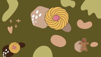 Donut swirl and gingerbread sweets background vector