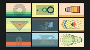 Retro Abstract Geometric Linear Background Set vector
