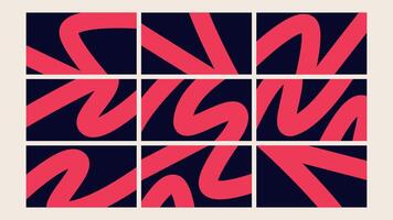 Bold Red Wavy Abstract Dark Canvas Background Set vector