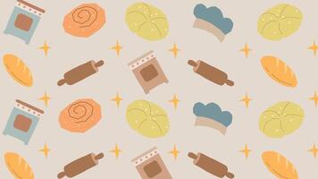 Rolling pin and bread elements background vector