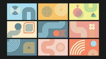Abstract Line Based Geometric Retro Background Set vector