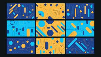 Minimal Rounded LineArt Blue Yellow Background Set vector