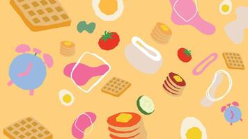 Waffles and alarm clock breakfast background vector