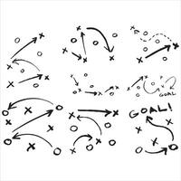 Hand-drawn sports tactic layout with player positions and arrows. Set of Strategy diagram for teamwork. vector