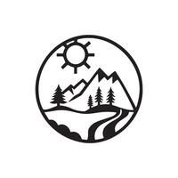 Mountain with sun and trees Icon for Web and Graphic Design on white background vector