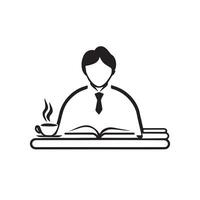 Boy Studying with Coffee Cup at Desk for UI or UX Design vector