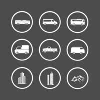 Car and Tall Building Icon Set for Architecture and Travel vector