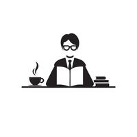 Coffee and Study Vibes, Boy at Table Icon for Student Life Themes vector
