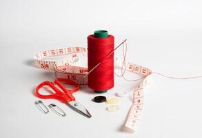 sewing tools and scissors for banner background photo