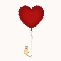 A Cat With Red Heart Shaped Balloon vector