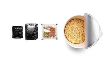 Instant noodles set on a white photo