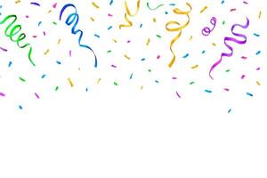 Vibrant falling confetti and serpentine streamers from the top on a white background vector