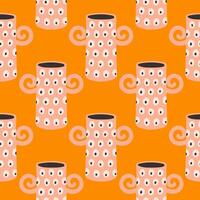 seamless pattern of ceramic vase with abstract design. Cartoon illustration isolated on an orange background. vector