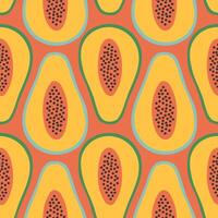 Papaya summer pattern on red background. Simple seamless pattern with papayas. design for greeting card and invitation of seasonal summer holiday vector