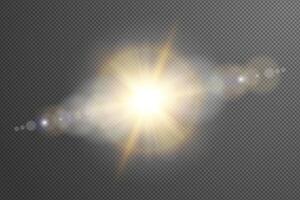 A bright light with a lens flare on a black background vector