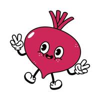 This cute Beetroot character is making a peace sign while smiling happily. vector