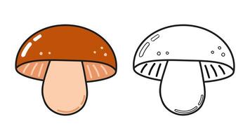 Simple mushroom drawing in color and black and white, perfect for children's coloring activities and educational resources vector