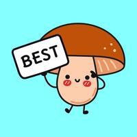 Smiling cartoon Mushroom mascot presenting nutritional message, encouraging plant-based eating with whimsical, friendly design vector