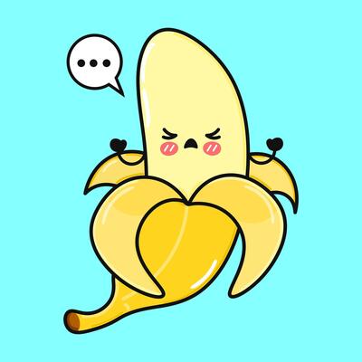 A sad, cartoon Banana, peeled and ready to be eaten, against a bright, solid blue backdrop.