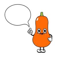 A cheerful cartoon Butternut Squash with a speech bubble pointing up vector