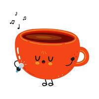 An animated Coffee Cup enthusiastically singing with a microphone, surrounded by musical notes. vector