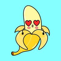 A delightful cartoon Banana character in love, expressing affection with heart-shaped eyes. vector
