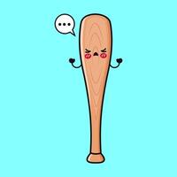 A grumpy Baseball Bat cartoon character is showing off their anger, with a teal backdrop. vector