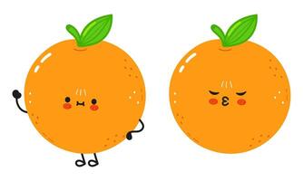 Two adorable cartoon Oranges with charming expressions on a white background vector