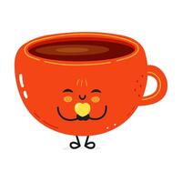 Cartoon red Coffee Mug smiling, embracing heart-shaped symbol with warm, loving expression vector