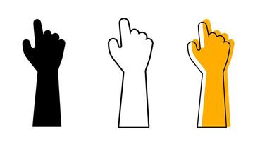 Hand Pointing Up Icon Set. Black Silhouette, Outline, and Yellow Shape Illustrations for Click, Select, Guide, and Interaction. Hand Pointing or hand click Outline, and Silhouette icon. vector