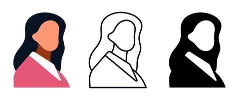 Diverse Anonymous Female, girl, women User Avatars Flat Design, Outline, and Silhouette Icon set illustration for used Web and Apps. Outline, and Silhouette Icons for Inclusivity vector