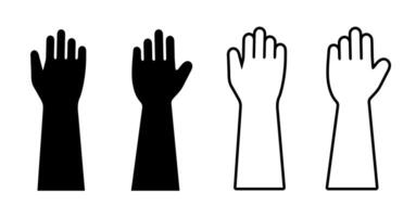 Raised Hands Icon Set. Black Silhouette and Outline Illustrations for Participation, Voting, Asking, and Community Engagement Hands Icon Concepts. Raised Hand Outline, and Silhouette icon. vector