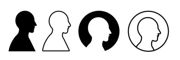 Male or man Head Profile Icon Set. Generic Human Head Profile Icons. Black Silhouette, Outline, and Circle Frames for Anonymous User Avatars icon set. man, male Outline, and Silhouette icon set. vector