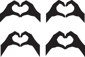 Hands making heart shape in flat black silhouette design set illustration bundle vector