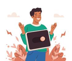 Man Turning Off Tablet for Digital Detox Break. vector