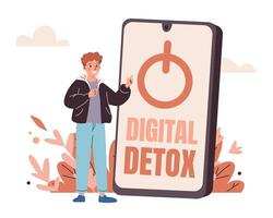 Man Stand Near Phone with Digital Detox Message. vector