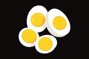Cartoon Boiled Egg Illustration, Whole and Sliced Hen Eggs with Yolk and Shell vector