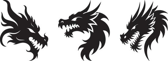 Powerful Dragon Face Silhouette Set Illustration In Style On White Background vector