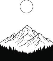 A minimalist mountain and forest design beneath a simple moon, clean art ideal for versatile creative projects. Pro vector
